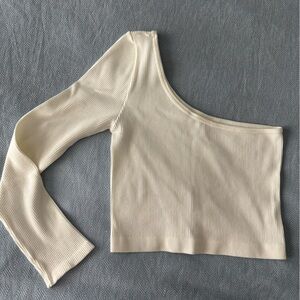 Dry Goods One-Shoulder Ribbed Top in Cream
